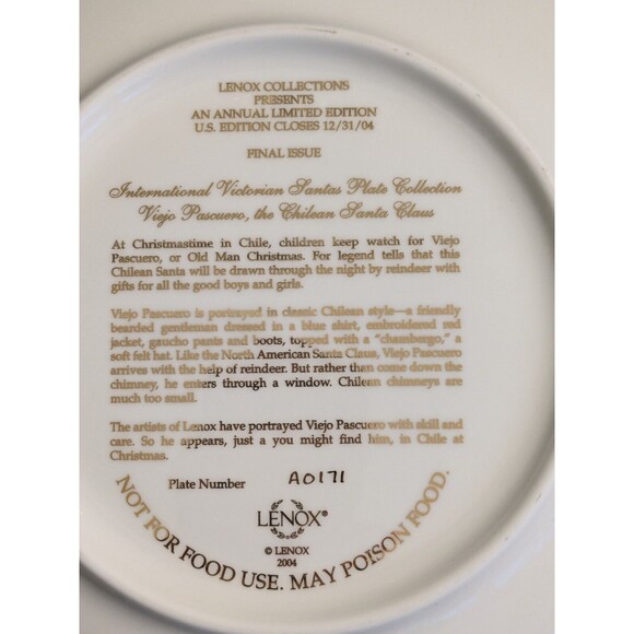 Lenox International Victorian Santa Christmas Ltd Ed Plate Collection Chile 2004 - Picture 8 of 12